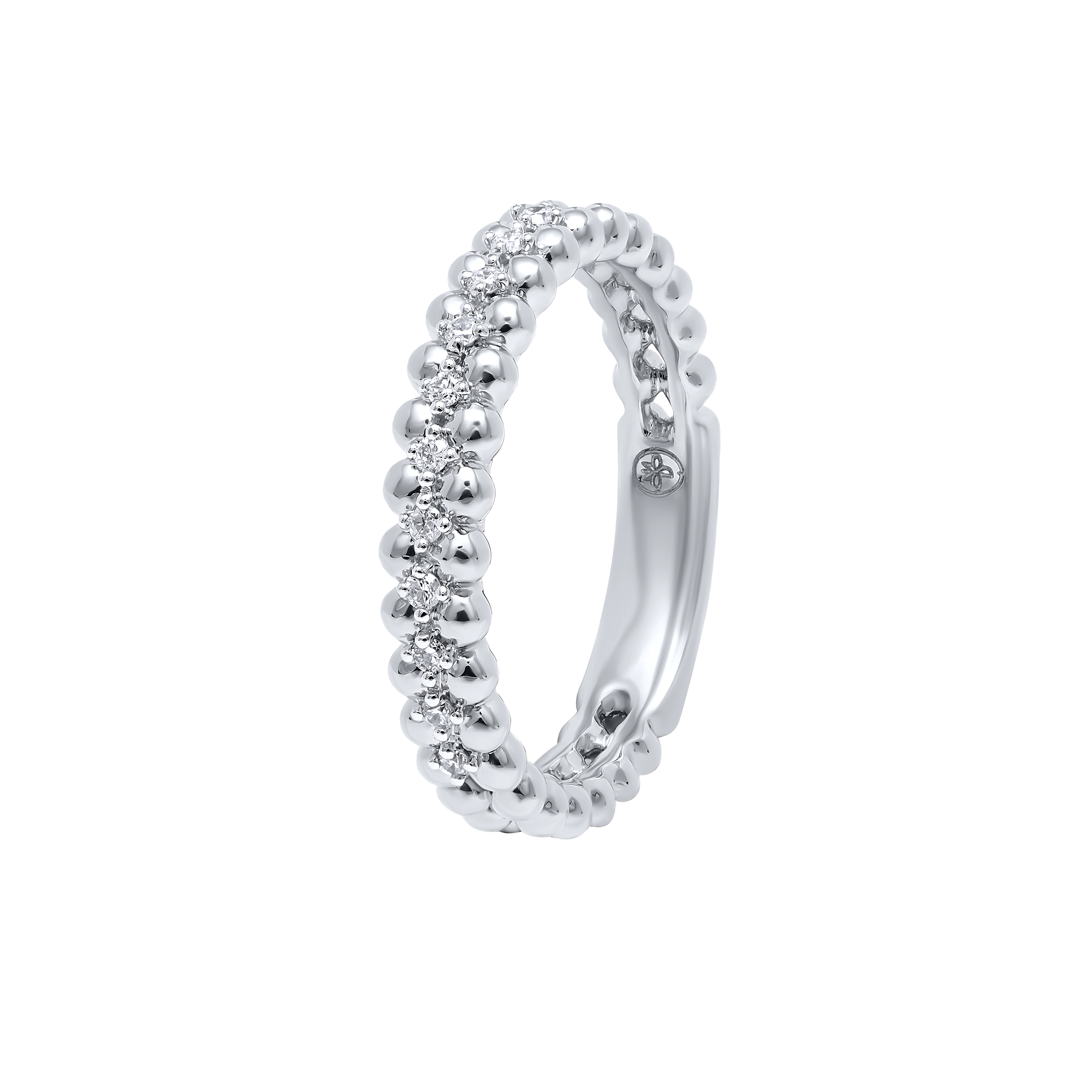 Elegant 18K White Gold Diamond Bead Ring