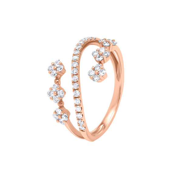 18K Rose Gold Diamond Ring with Double Row Floral Design
