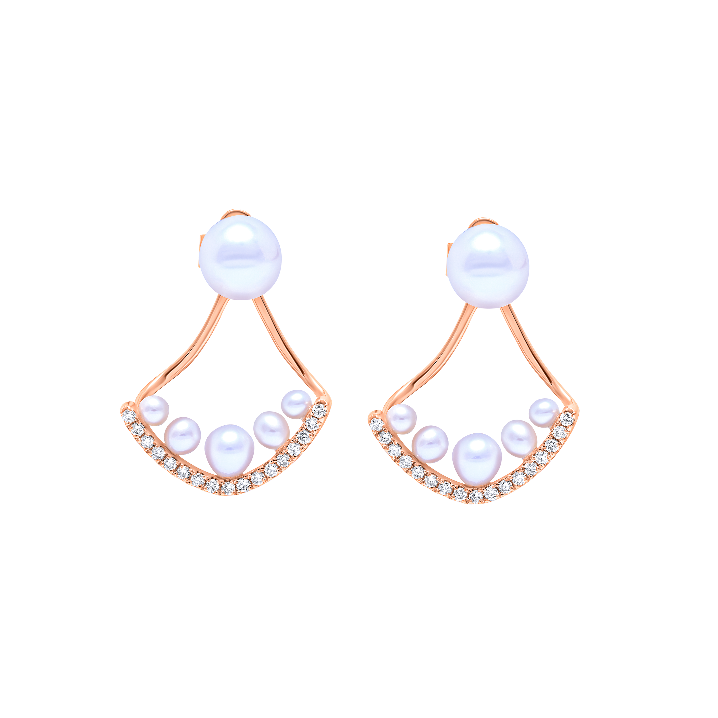 18K Rose Gold Earrings with Natural Diamonds and Pearls