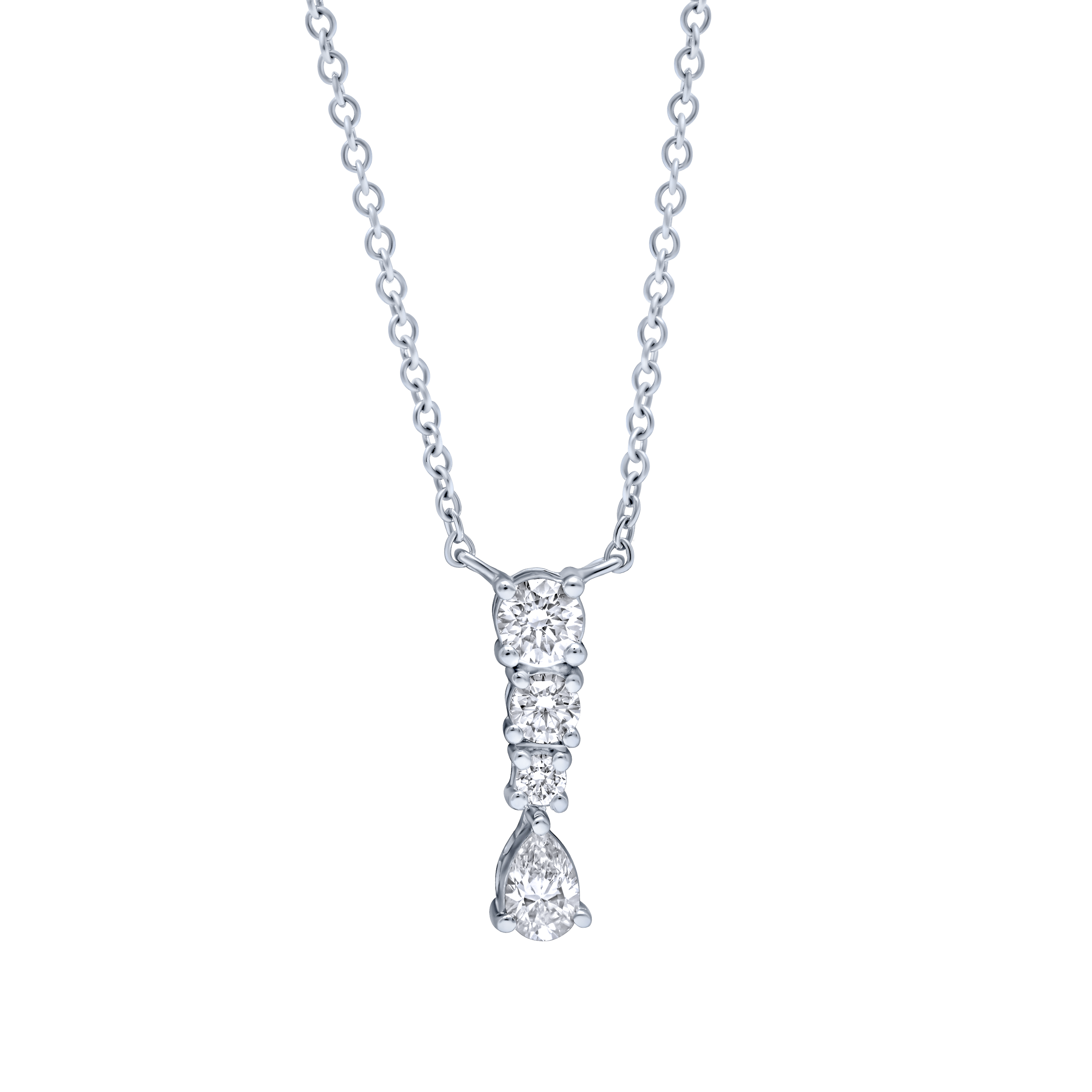 18K White Gold Diamond Necklace – Elegant Vertical Drop Design