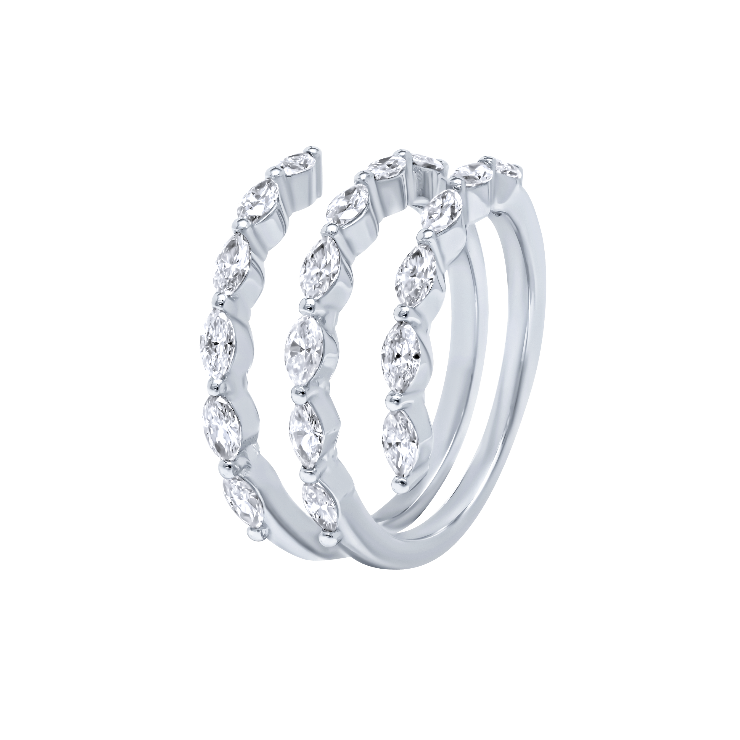 Modern Triple-Band 18K White Gold Diamond Ring