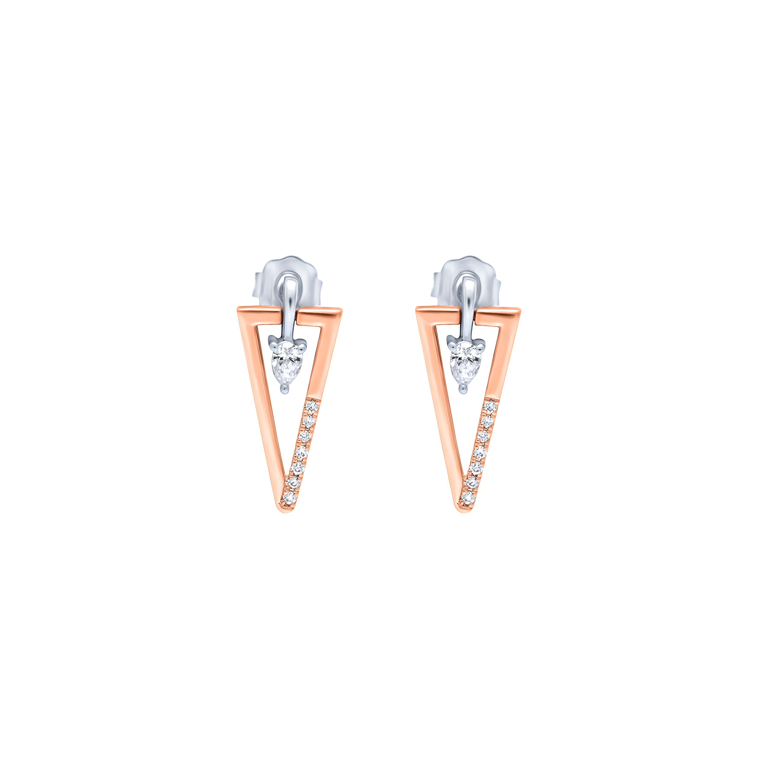 Contemporary 18K Rose Gold Geometric Earrings with Pear-Cut Diamond Accents