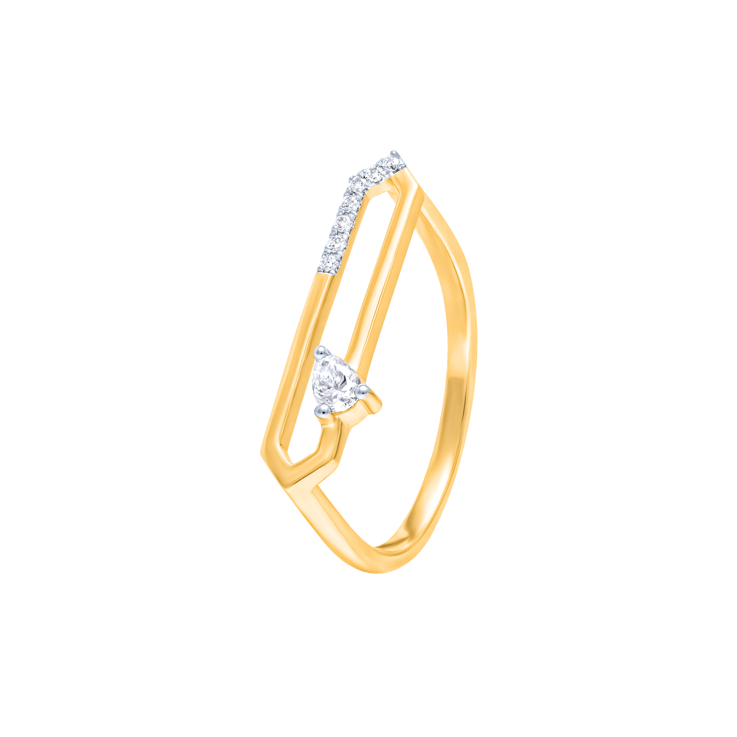 Modern 18K Yellow Gold Geometric Diamond Ring