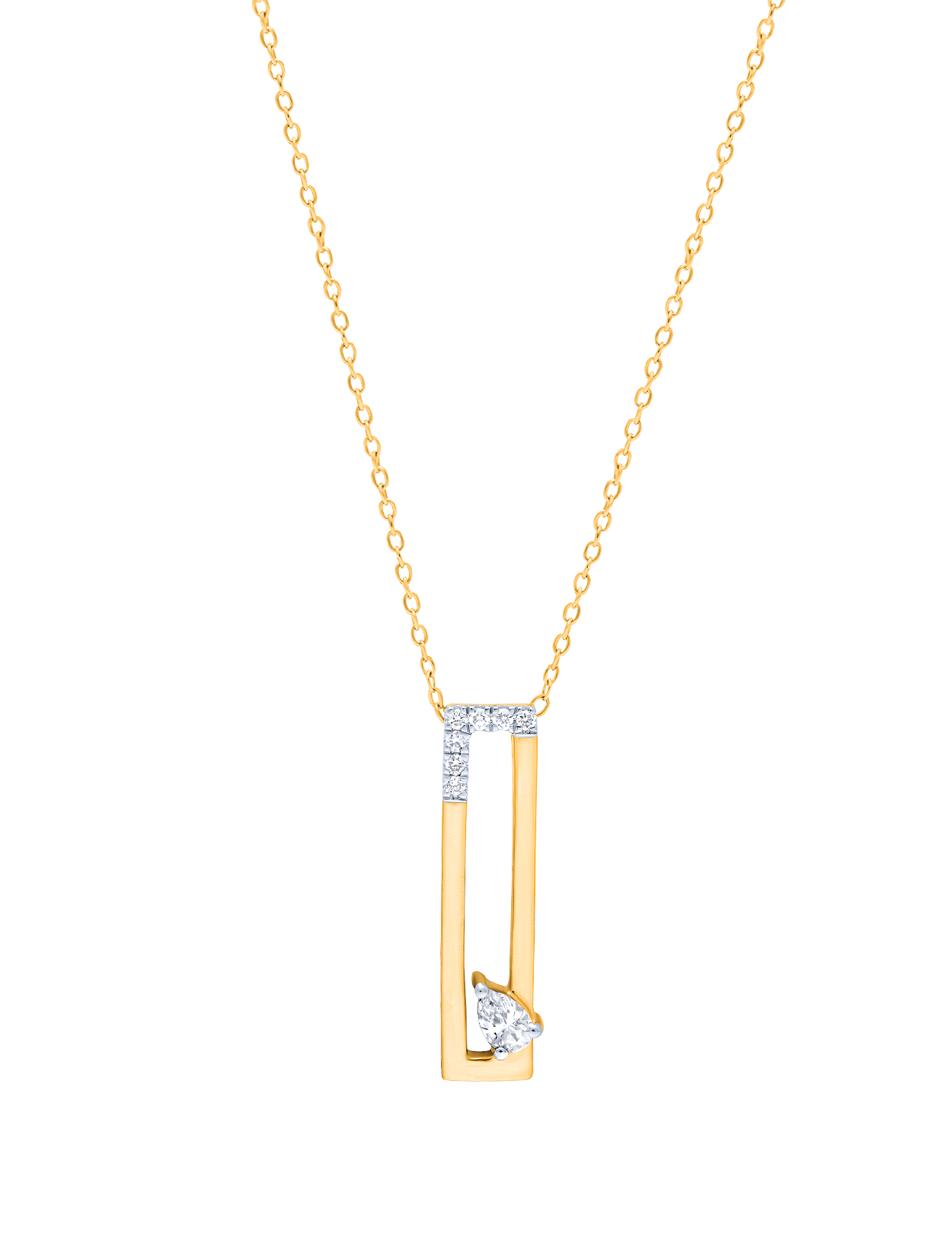 Modern 18K Yellow Gold Diamond Necklace with Pear-Cut Accent