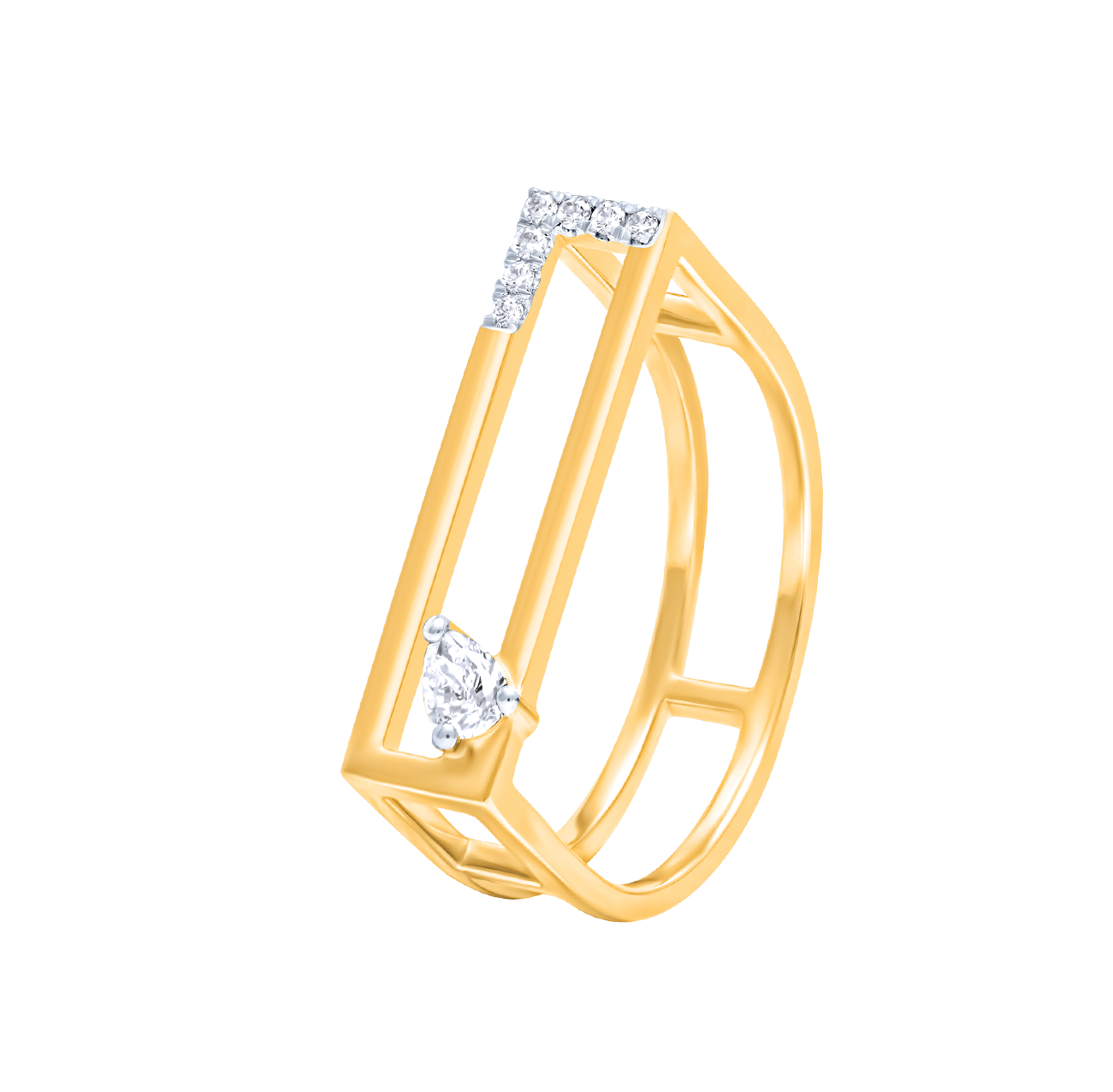 Contemporary Geometric 18K Yellow Gold Diamond Ring