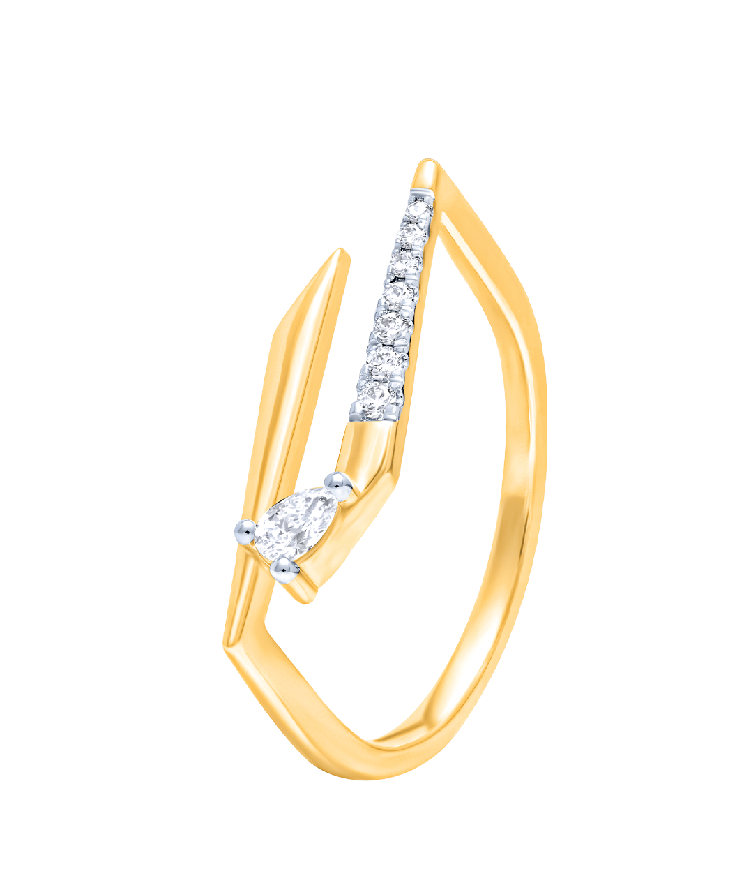 18K Yellow Gold Diamond Geometric Ring – Modern Openwork Design