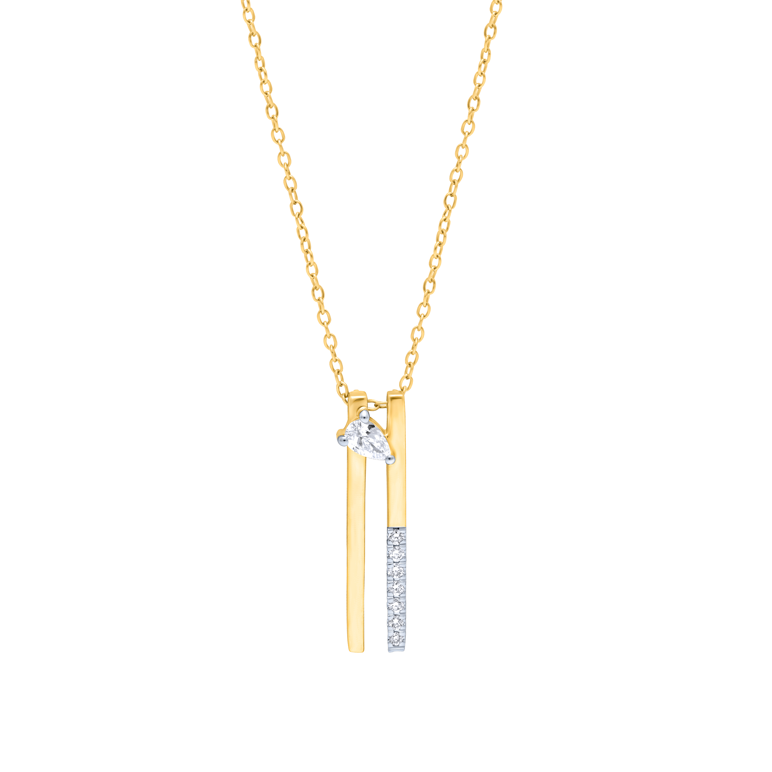 Modern Geometric 18K Yellow Gold Diamond Necklace.