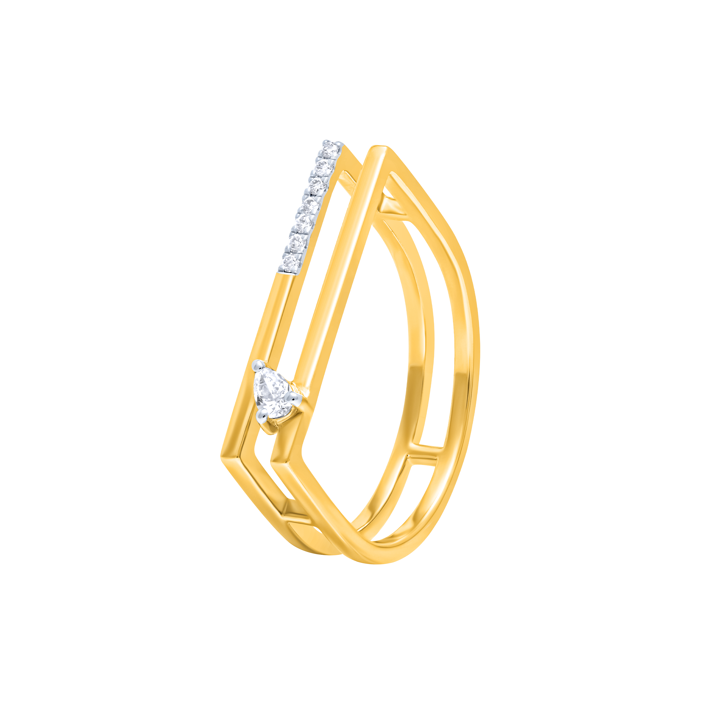 18K Yellow Gold Diamond Ring with Modern Geometric Design