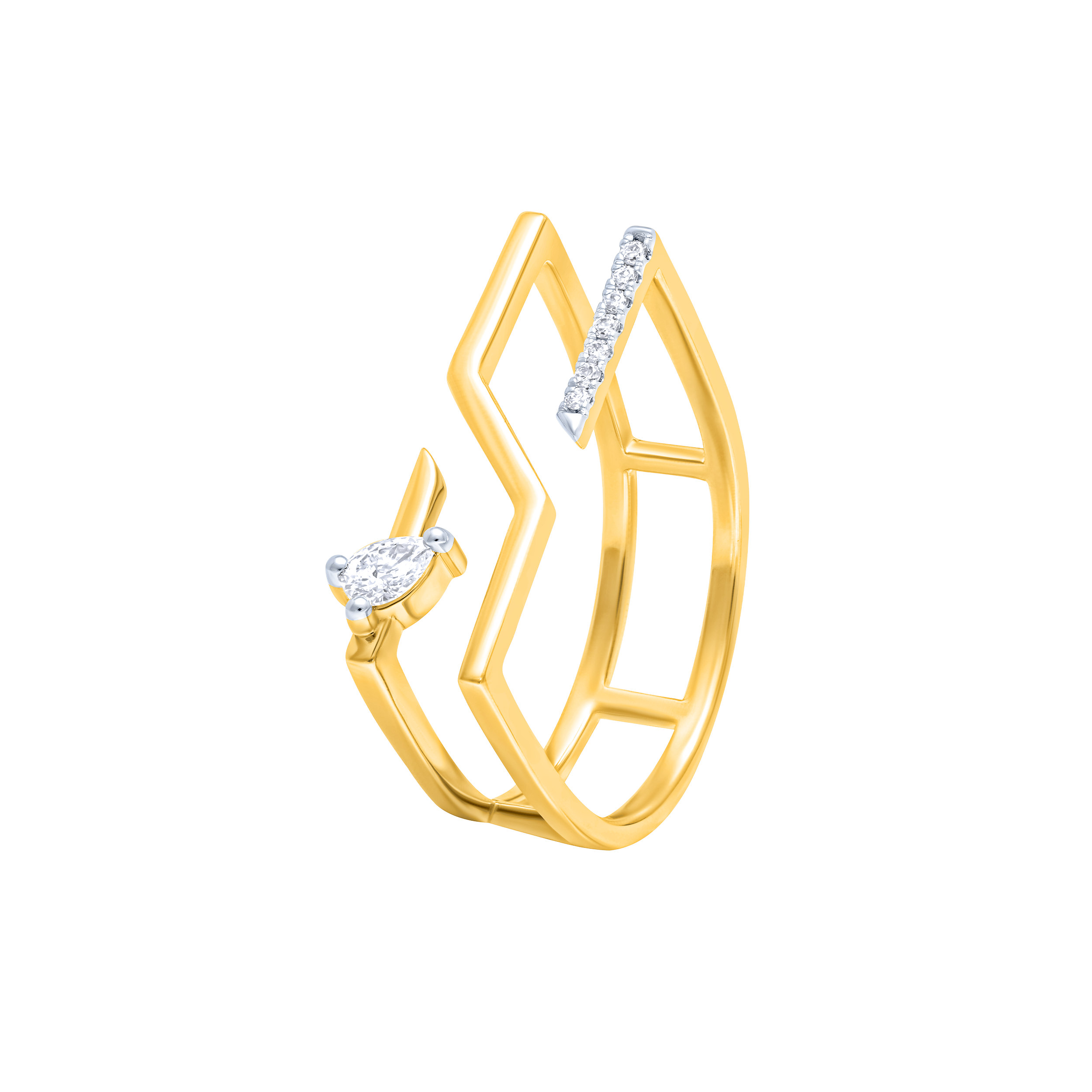 18K Gold Diamond Geometric Double Band Ring – Modern Art Deco Design