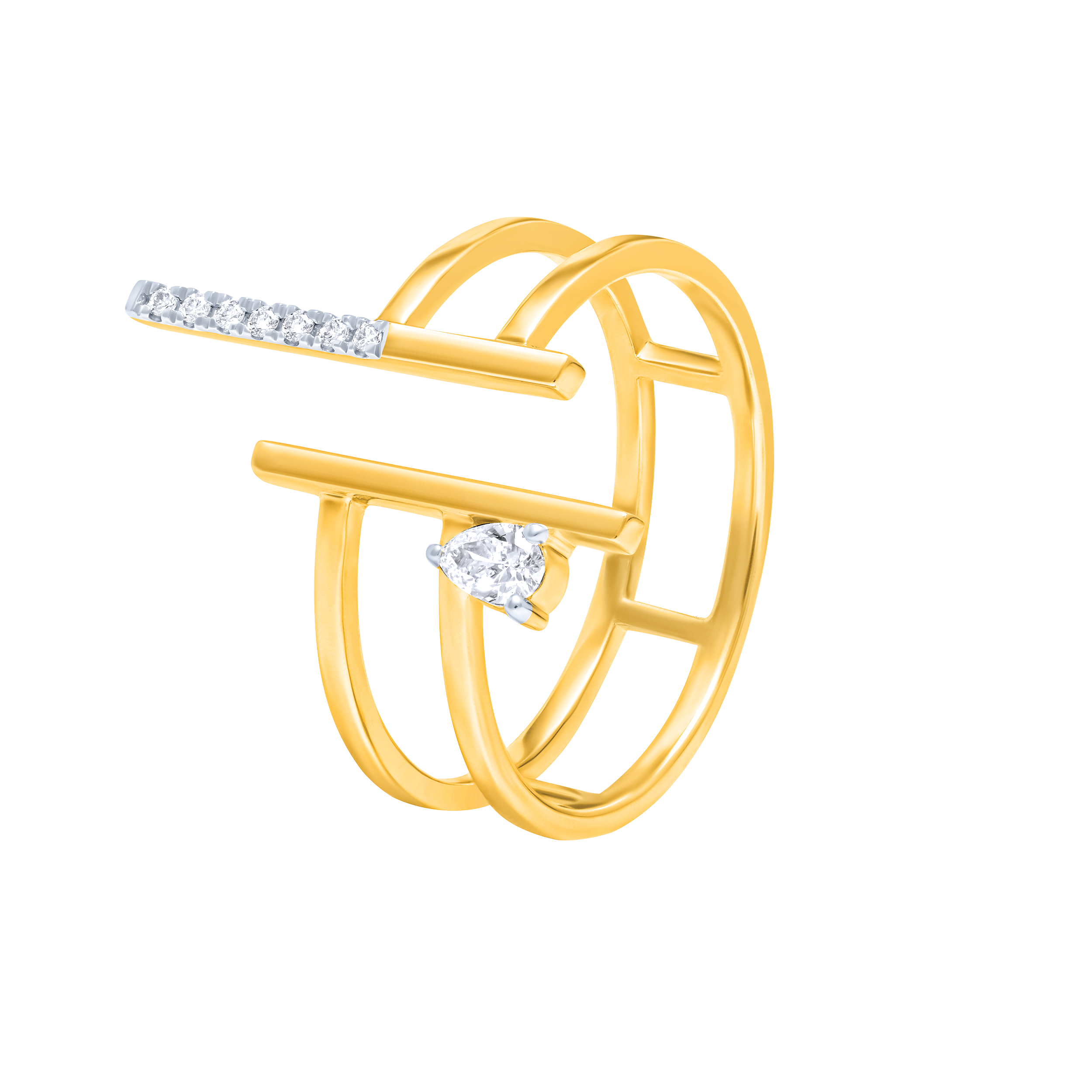 18K Yellow Gold Diamond Ring – Geometric Double Band