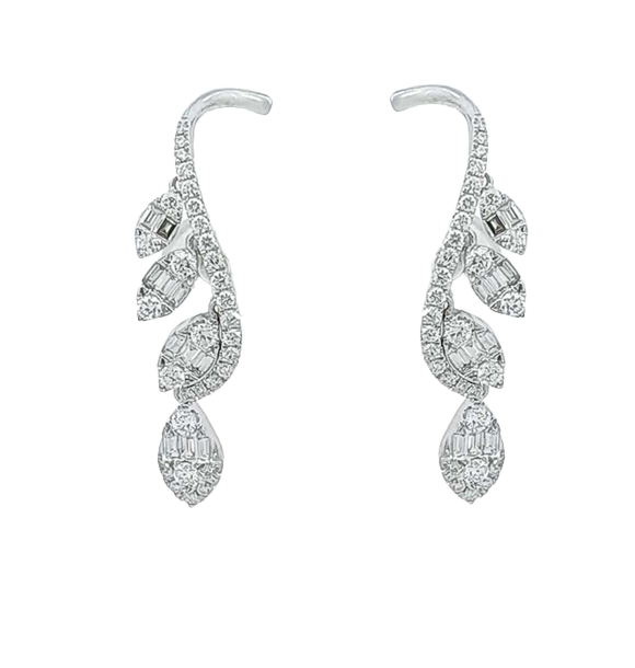 18K White Gold Artistic Diamond Leaf Earrings