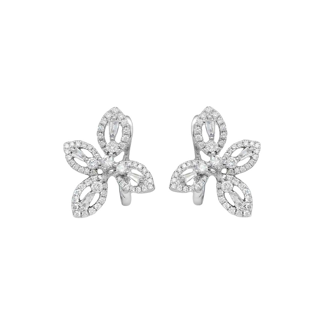 18K White Gold Artistic Diamond Flower Earrings