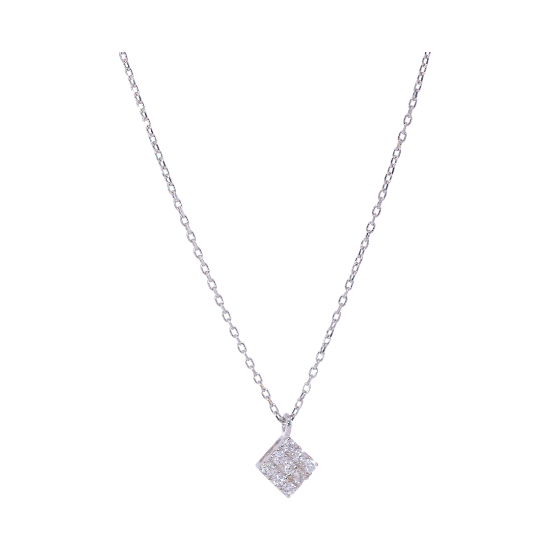 Elegant Square Diamond Pendant Necklace in 18K White Gold