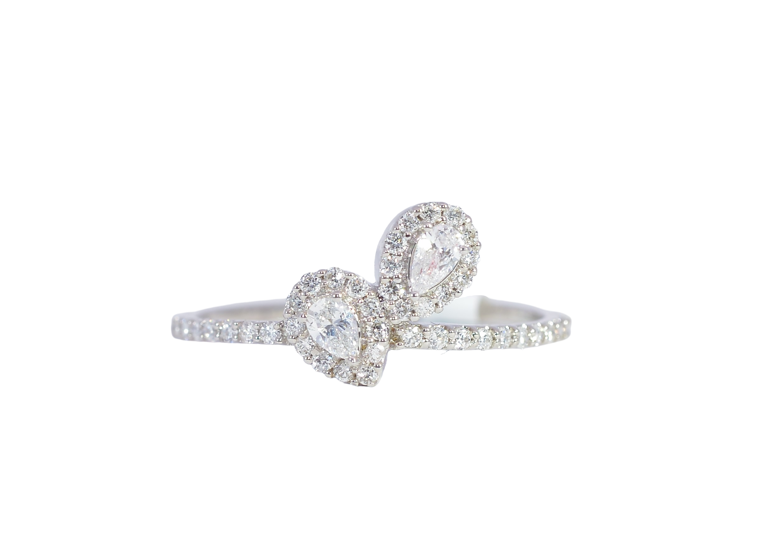 18K White Gold Diamond Ring with Double Pear