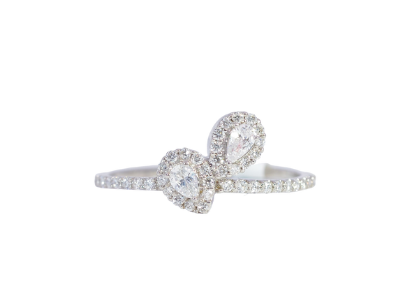 18K White Gold Diamond Ring with Double Pear