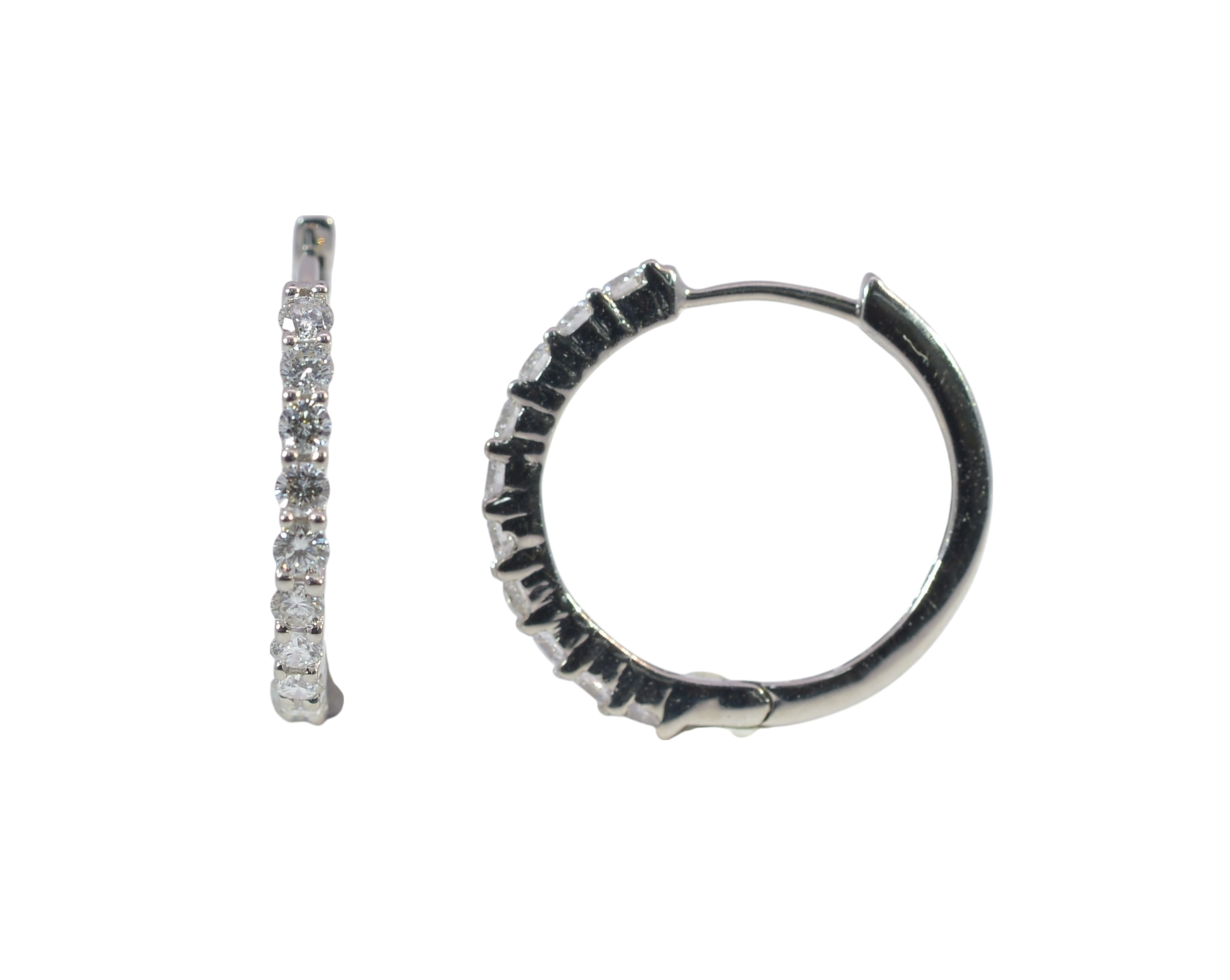 18K White Gold Diamond Hoop Earrings