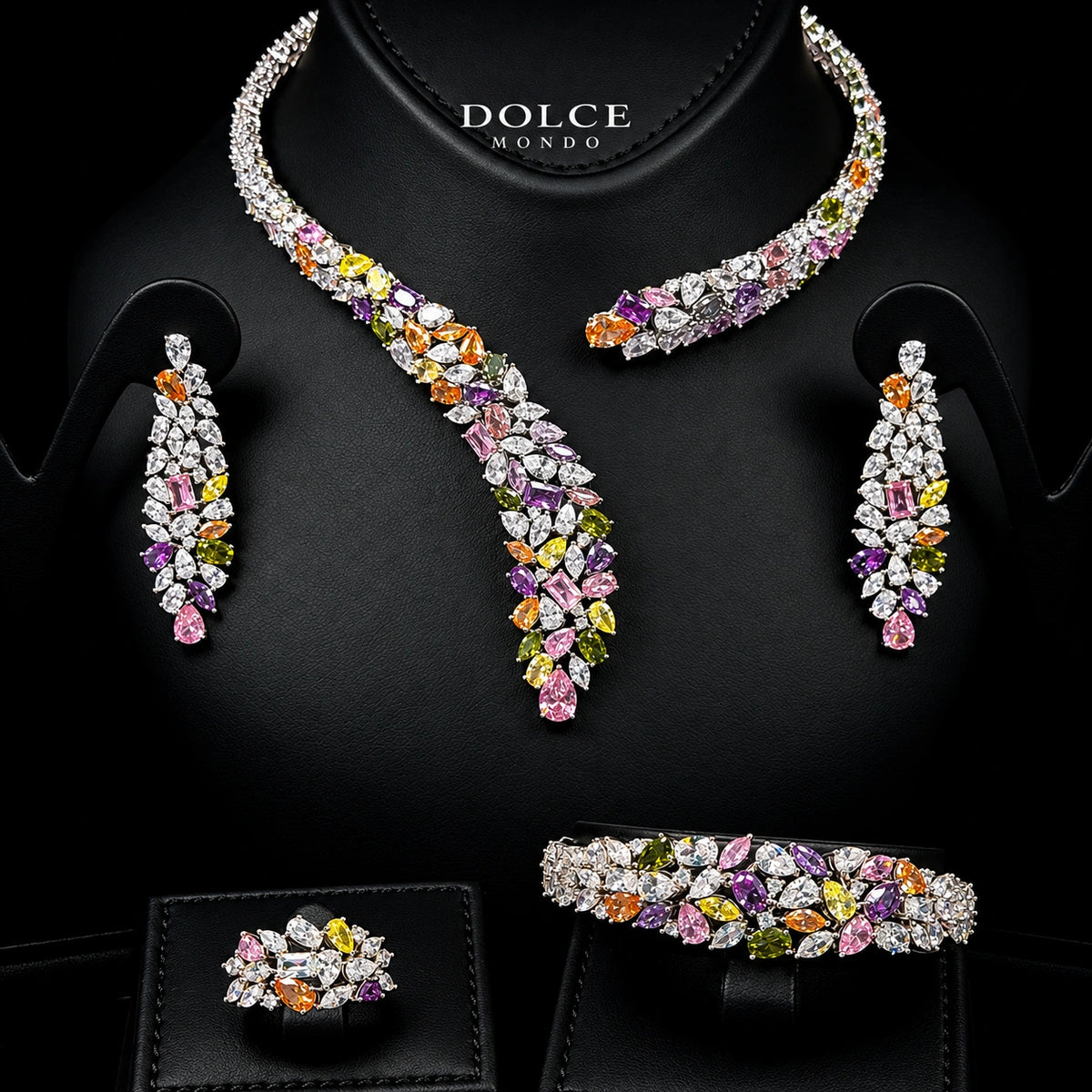 Clara Multicolor Luxury Bridal Full Set Featuring Hight Quality Class Zircon Stones with Premium Rhodium-plated Finish