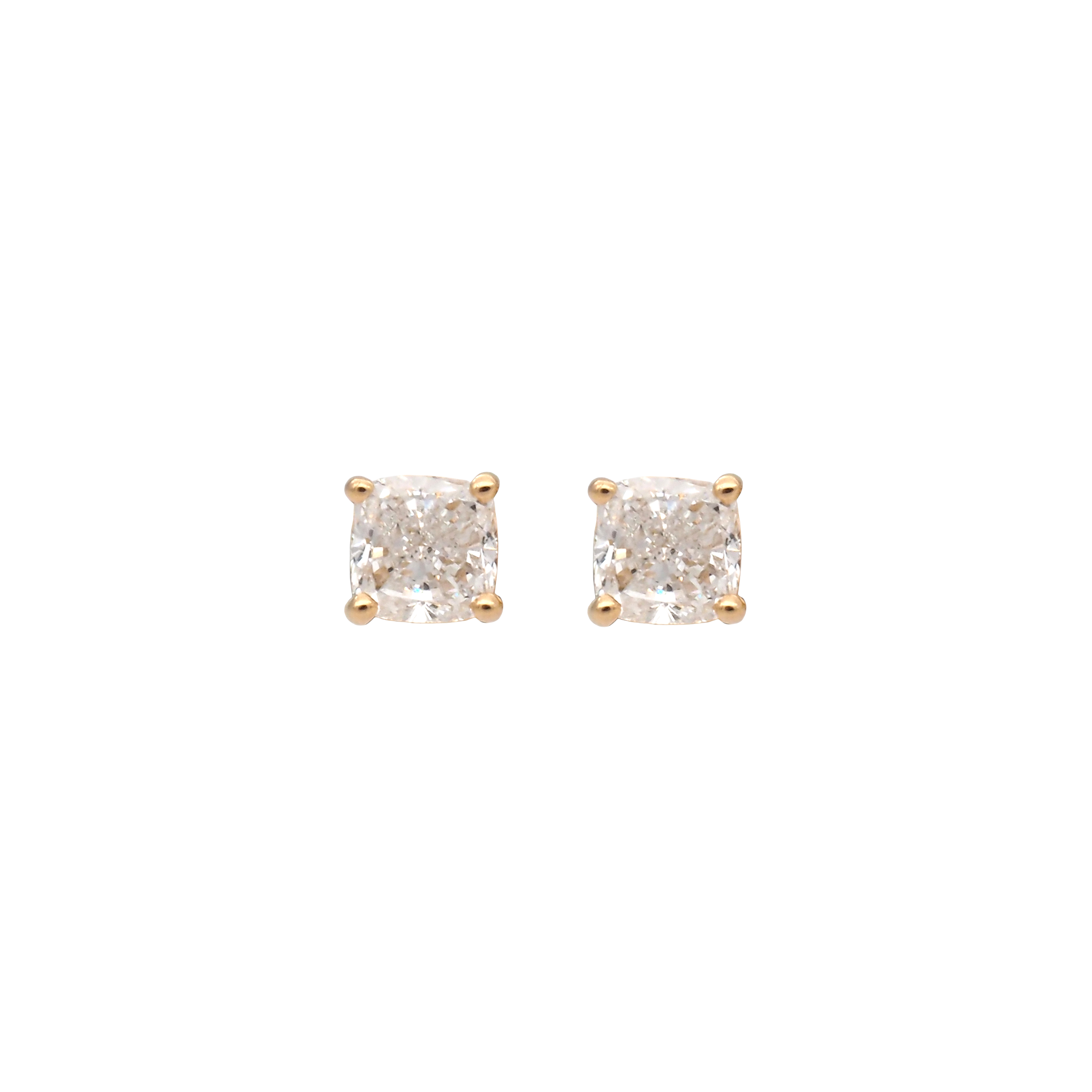 Elegant Cushion Cut Lab-Grown Diamond Stud Earrings in 18K Yellow Gold