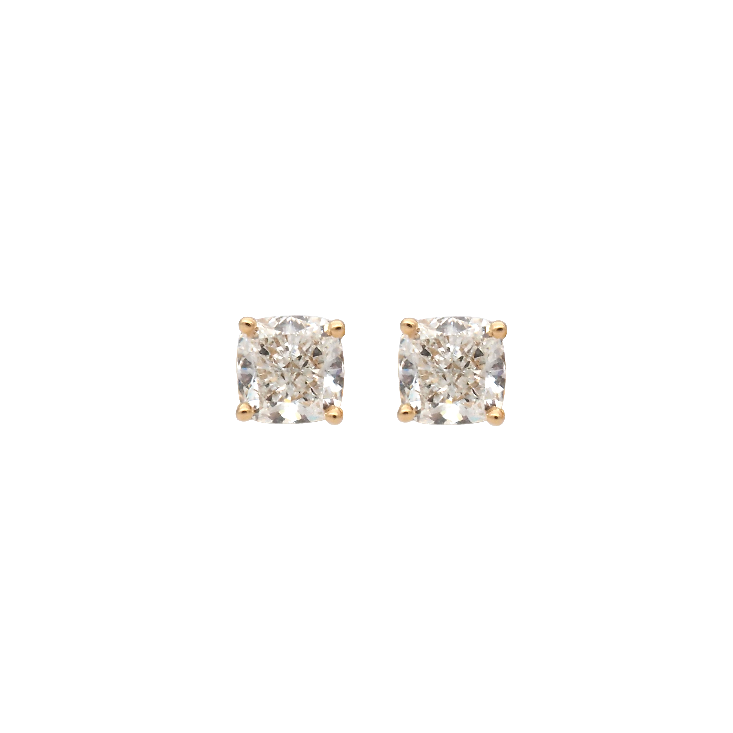 Elegant Cushion Cut Lab-Grown Diamond Stud Earrings in 18K Yellow Gold