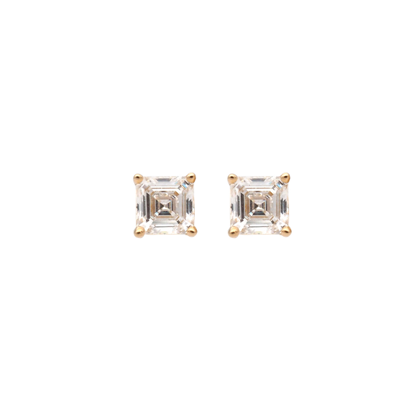 Title: Elegant Lab-Grown Diamond Asscher Cut Stud Earrings in 18K Yellow Gold