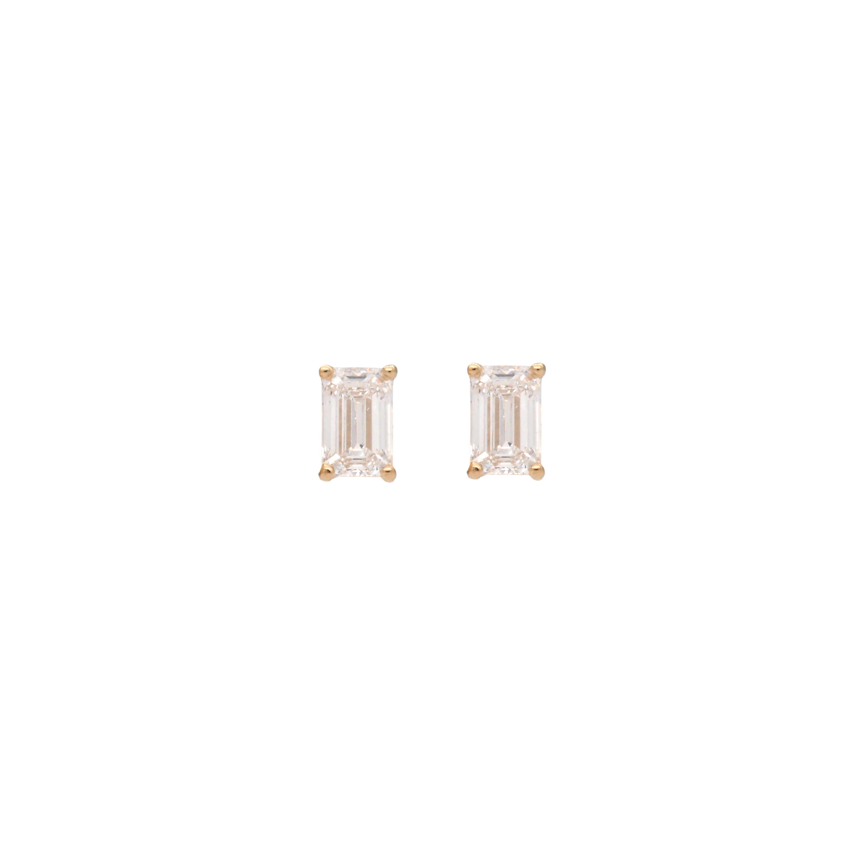 Elegant 18K Yellow Gold Lab-Grown Diamond Emerald-Cut Stud Earrings