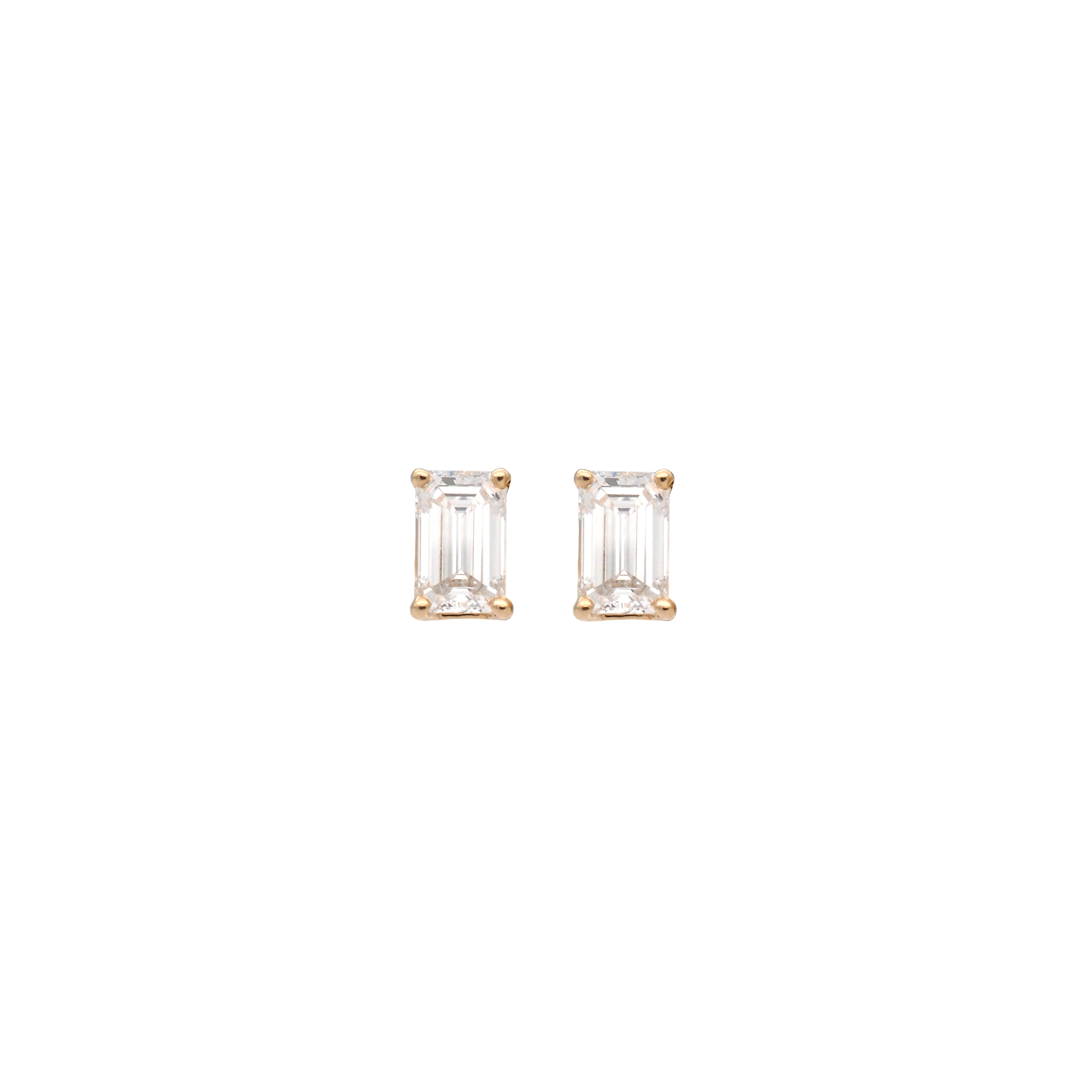 Elegant 18K Yellow Gold Lab-Grown Diamond Emerald-Cut Stud Earrings