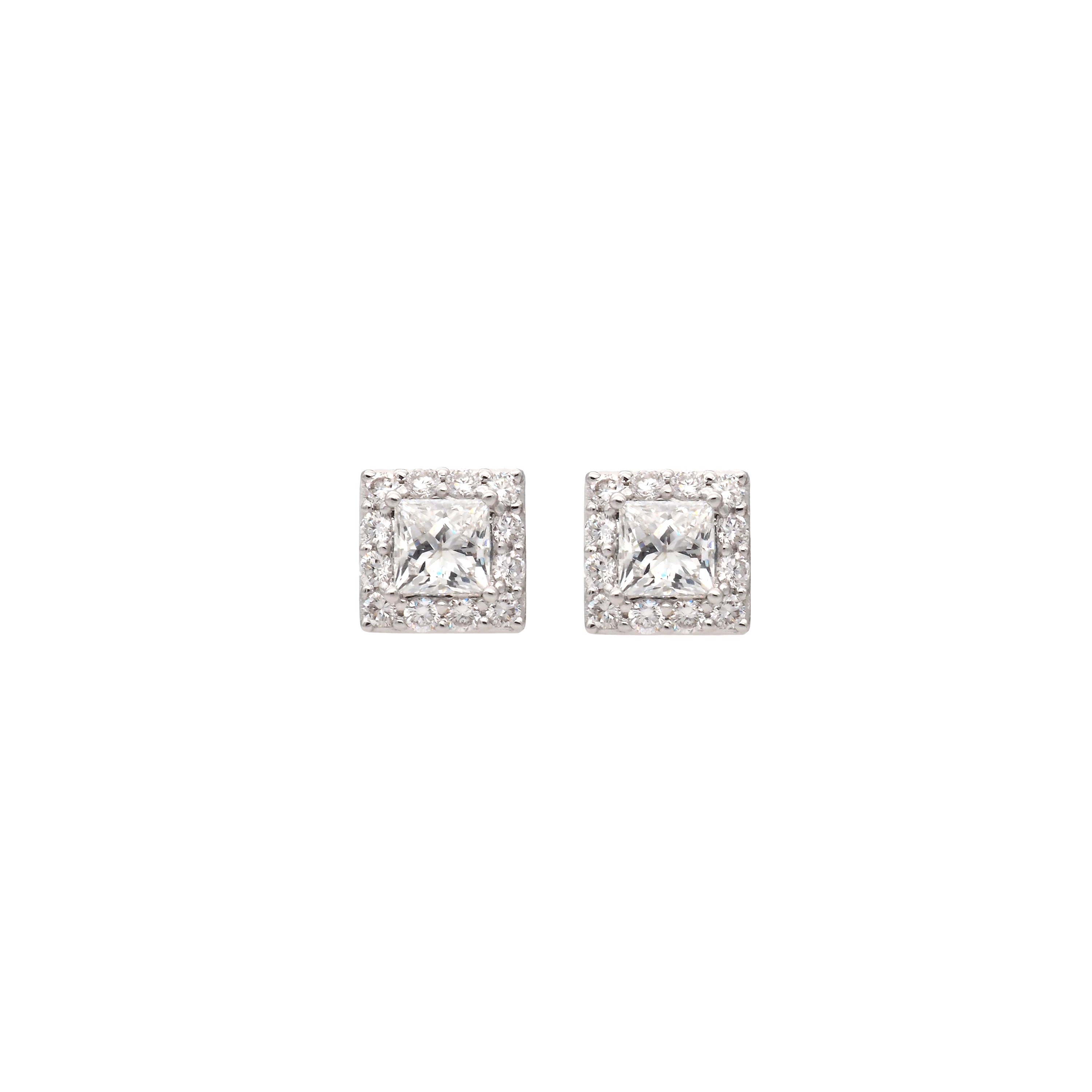 Elegant Princess Cut Lab-Grown Diamond Halo Stud Earrings