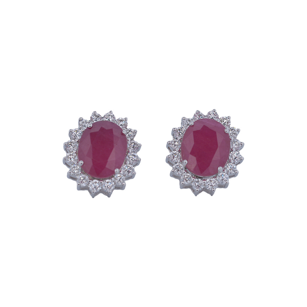 18K White Gold Ruby & Diamond Halo Earrings