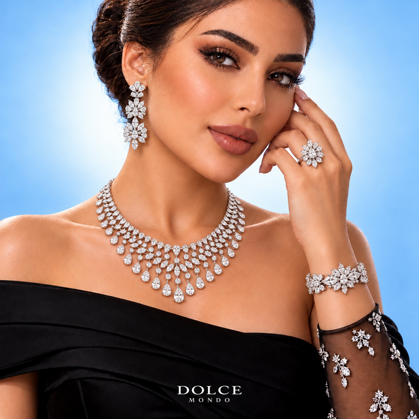 Mia White Luxury Bridal Full Set Featuring High-Quality Zircon Stones with a Premium Rhodium-Plated Finish