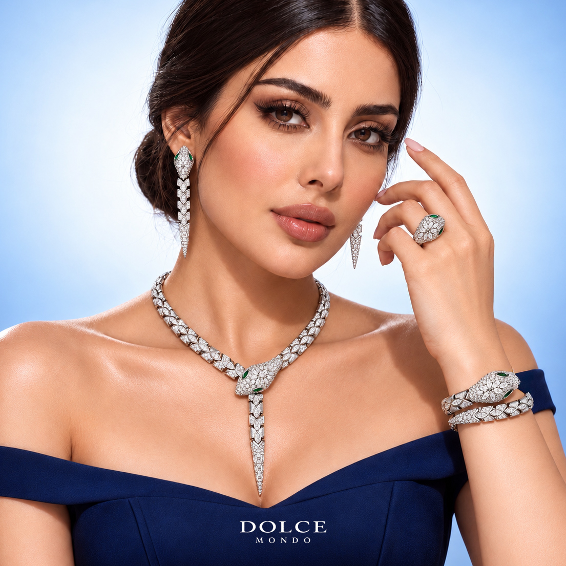 Serena White Luxury Bridal Full Set Featuring High-Quality Zircon Stones with a Premium Rhodium-Plated Finish