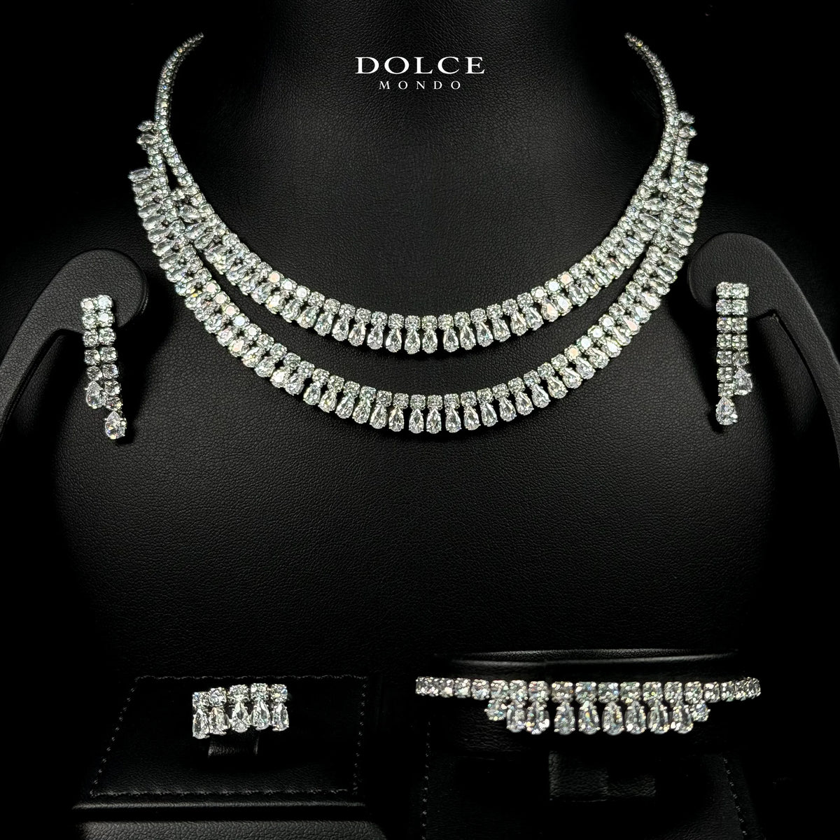 Eva Crown White Luxury Bridal Full Set with Crown in High Quality Class Zircon Stone Rhodium Plated