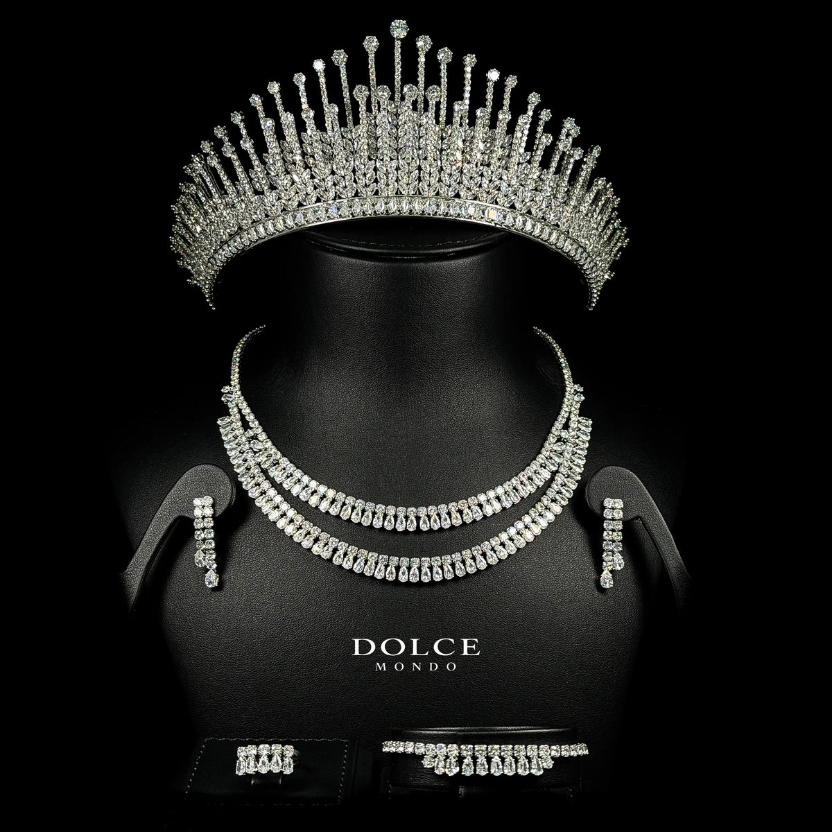 Eva Crown White Luxury Bridal Full Set with Crown in High Quality Class Zircon Stone Rhodium Plated