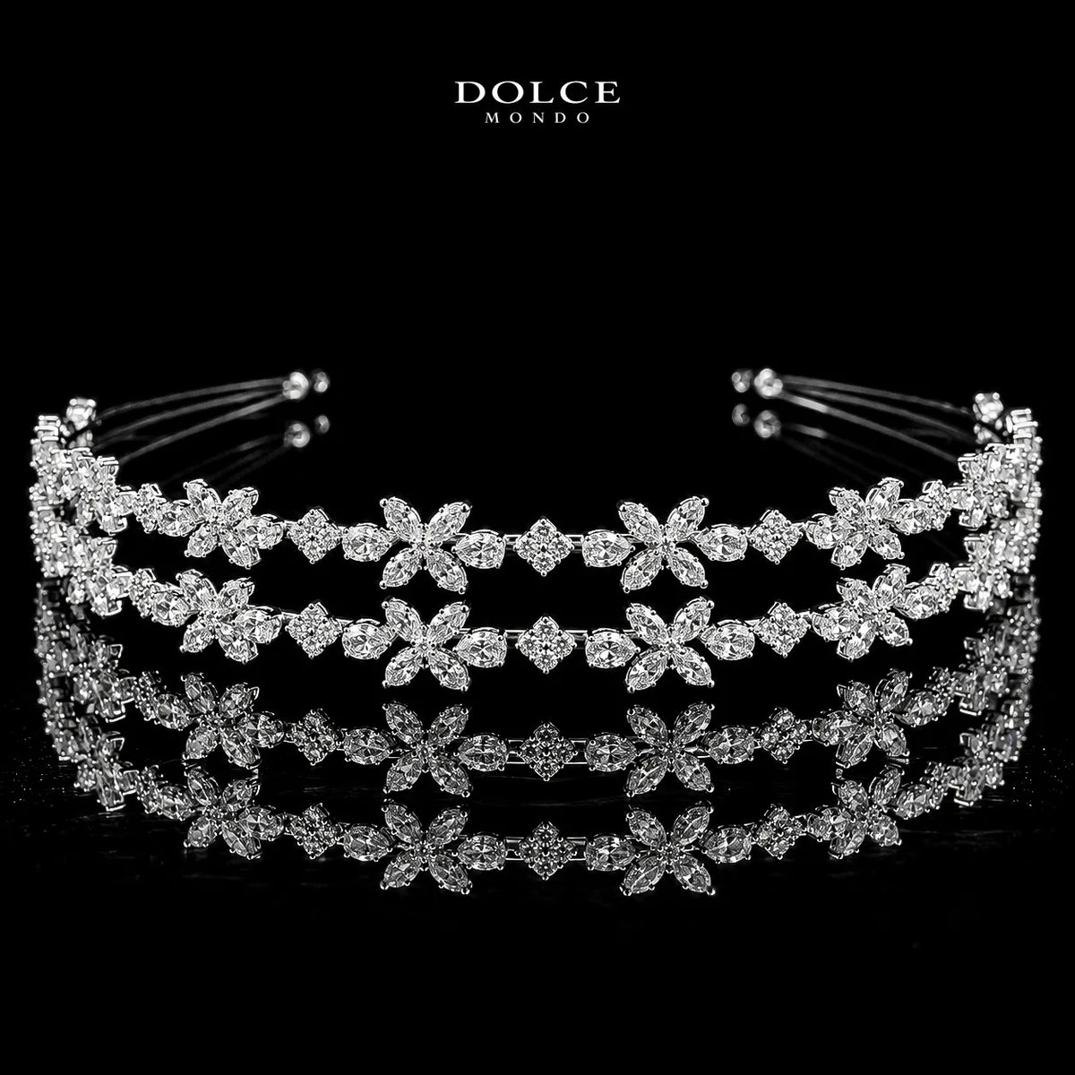Elena Pearl Crown White Luxury Long Chain Set with Crown in High Quality Class Zircon Stone Rhodium Plated