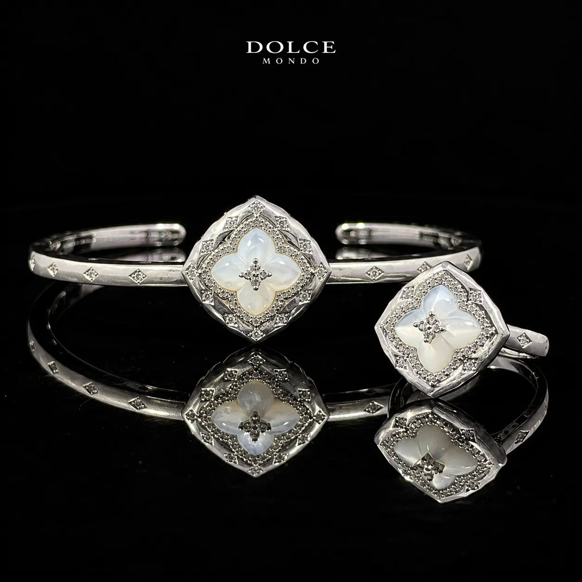 Clara Royale White Luxury Bridal Full Set Combo with Two bangle & Ring Sets in High Quality Class Zircon Stone Rhodium Plated