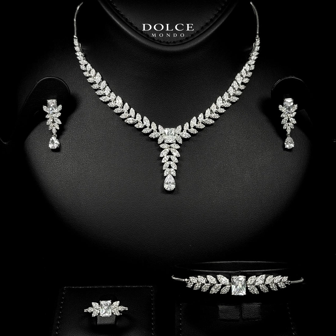 Clara Royale White Luxury Bridal Full Set Combo with Two bangle & Ring Sets in High Quality Class Zircon Stone Rhodium Plated