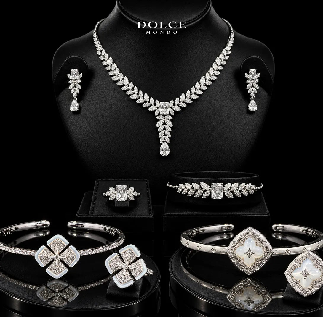 Clara Royale White Luxury Bridal Full Set Combo with Two bangle & Ring Sets in High Quality Class Zircon Stone Rhodium Plated