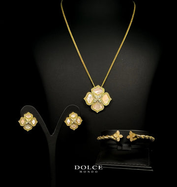 Bella Clove Golden Luxury Necklace & Earring Set with Matching Bangle in High Quality Class Zircon Stone Gold Plated