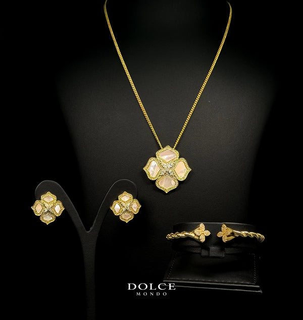 Bella Clove Golden Luxury Necklace & Earring Set with Matching Bangle in High Quality Class Zircon Stone Gold Plated