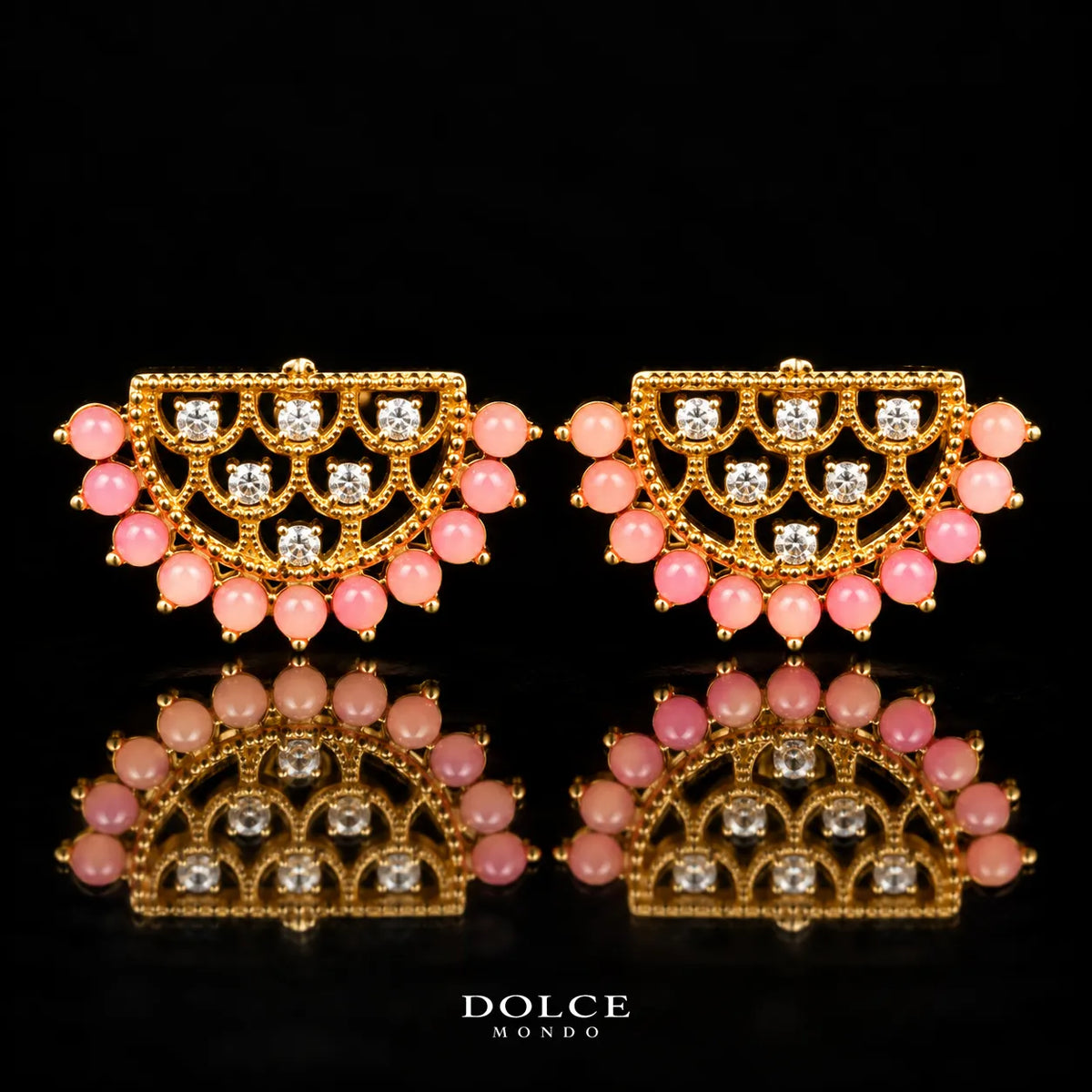 Lina Peach Blossom Luxury Necklace & Earring Combo Set in High Quality Class Zircon Stone Gold Plated