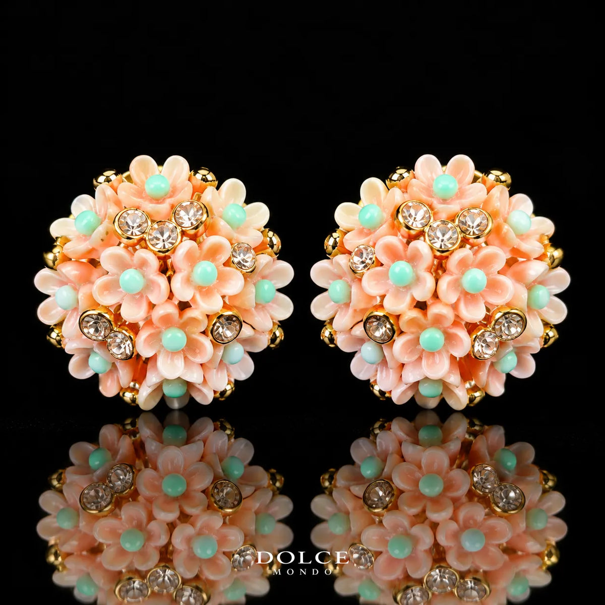 Lina Peach Blossom Luxury Necklace & Earring Combo Set in High Quality Class Zircon Stone Gold Plated
