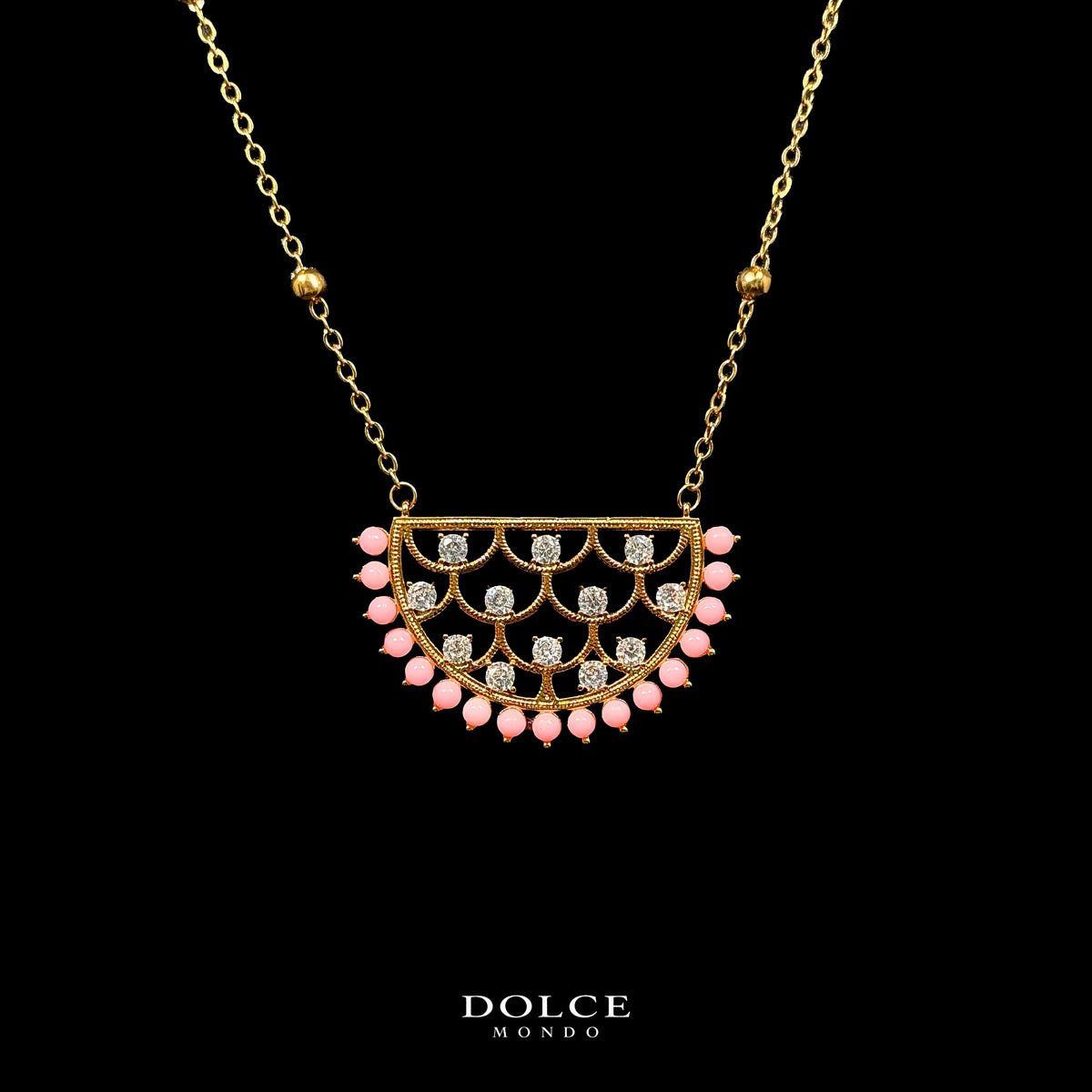 Lina Peach Blossom Luxury Necklace & Earring Combo Set in High Quality Class Zircon Stone Gold Plated