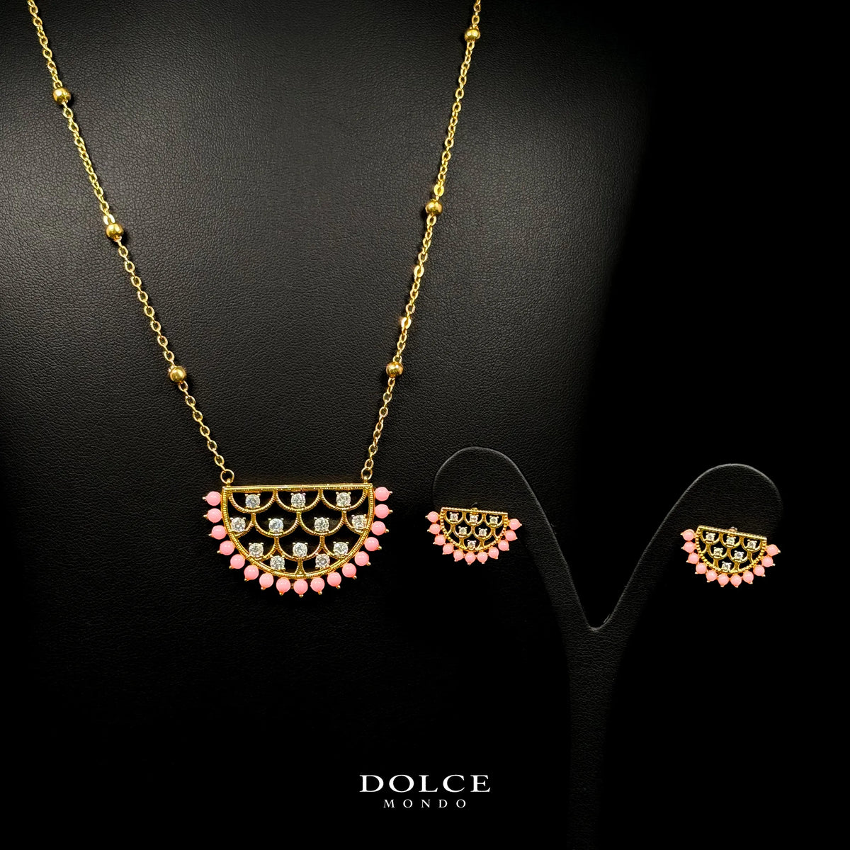Lina Peach Blossom Luxury Necklace & Earring Combo Set in High Quality Class Zircon Stone Gold Plated
