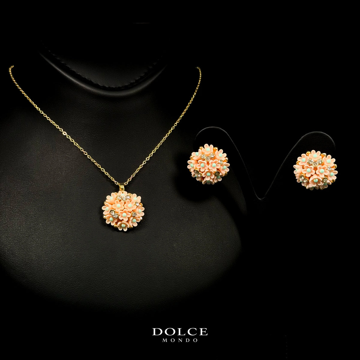 Lina Peach Blossom Luxury Necklace & Earring Combo Set in High Quality Class Zircon Stone Gold Plated