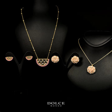 Lina Peach Blossom Luxury Necklace & Earring Combo Set in High Quality Class Zircon Stone Gold Plated