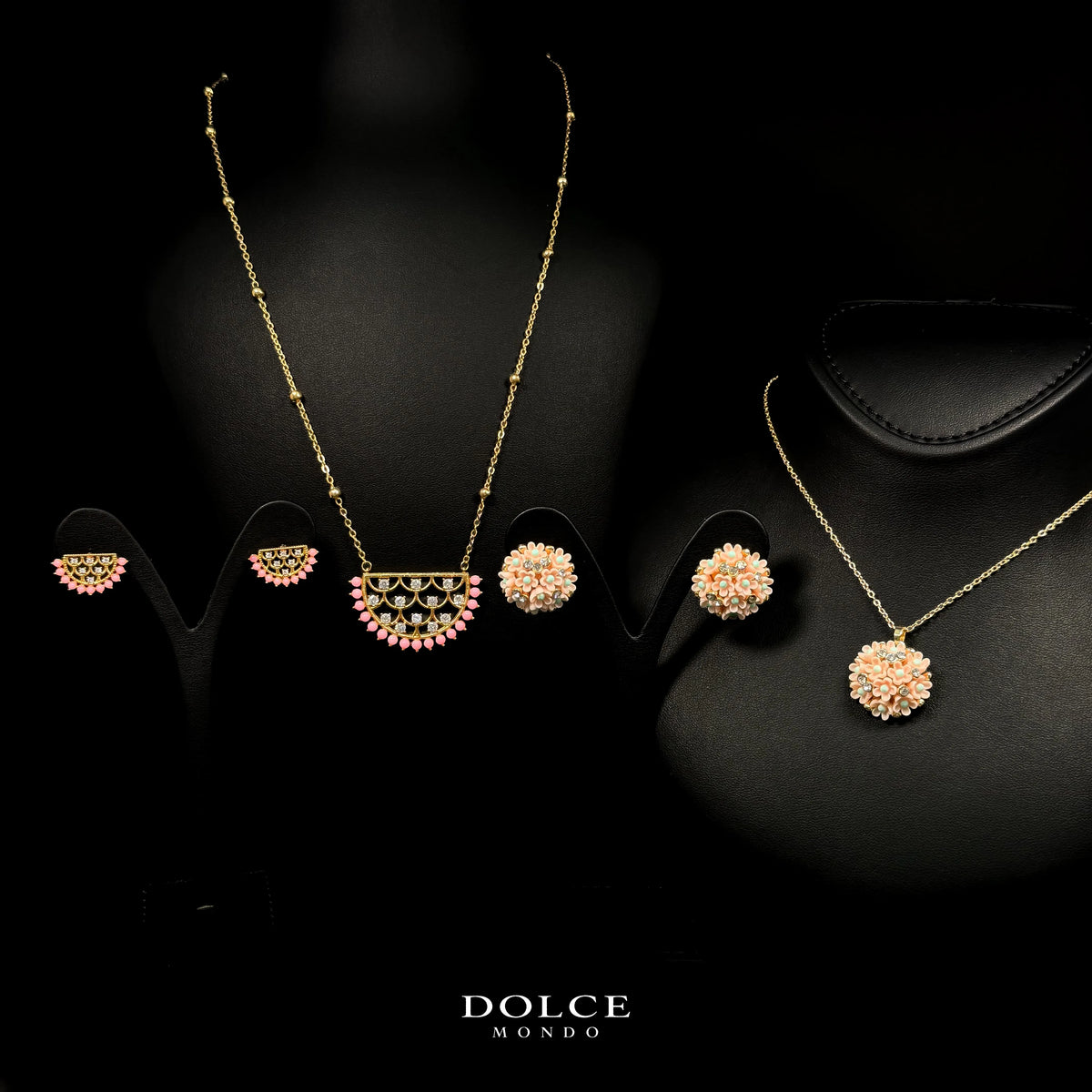 Lina Peach Blossom Luxury Necklace & Earring Combo Set in High Quality Class Zircon Stone Gold Plated
