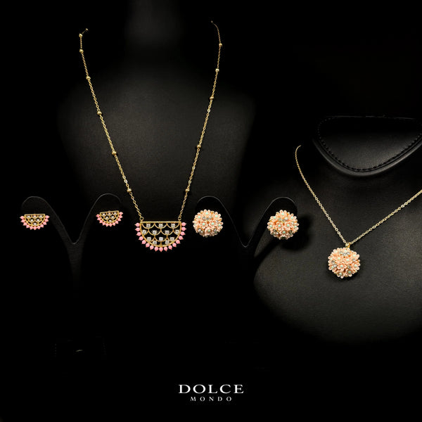 Lina Peach Blossom Luxury Necklace & Earring Combo Set in High Quality Class Zircon Stone Gold Plated
