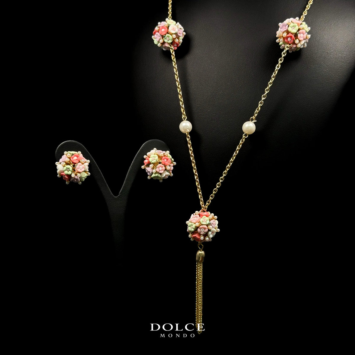Lina Peach Blossom Luxury Necklace & Earring Combo Set in High Quality Class Zircon Stone Gold Plated