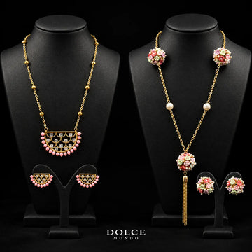 Lina Peach Blossom Luxury Necklace & Earring Combo Set in High Quality Class Zircon Stone Gold Plated