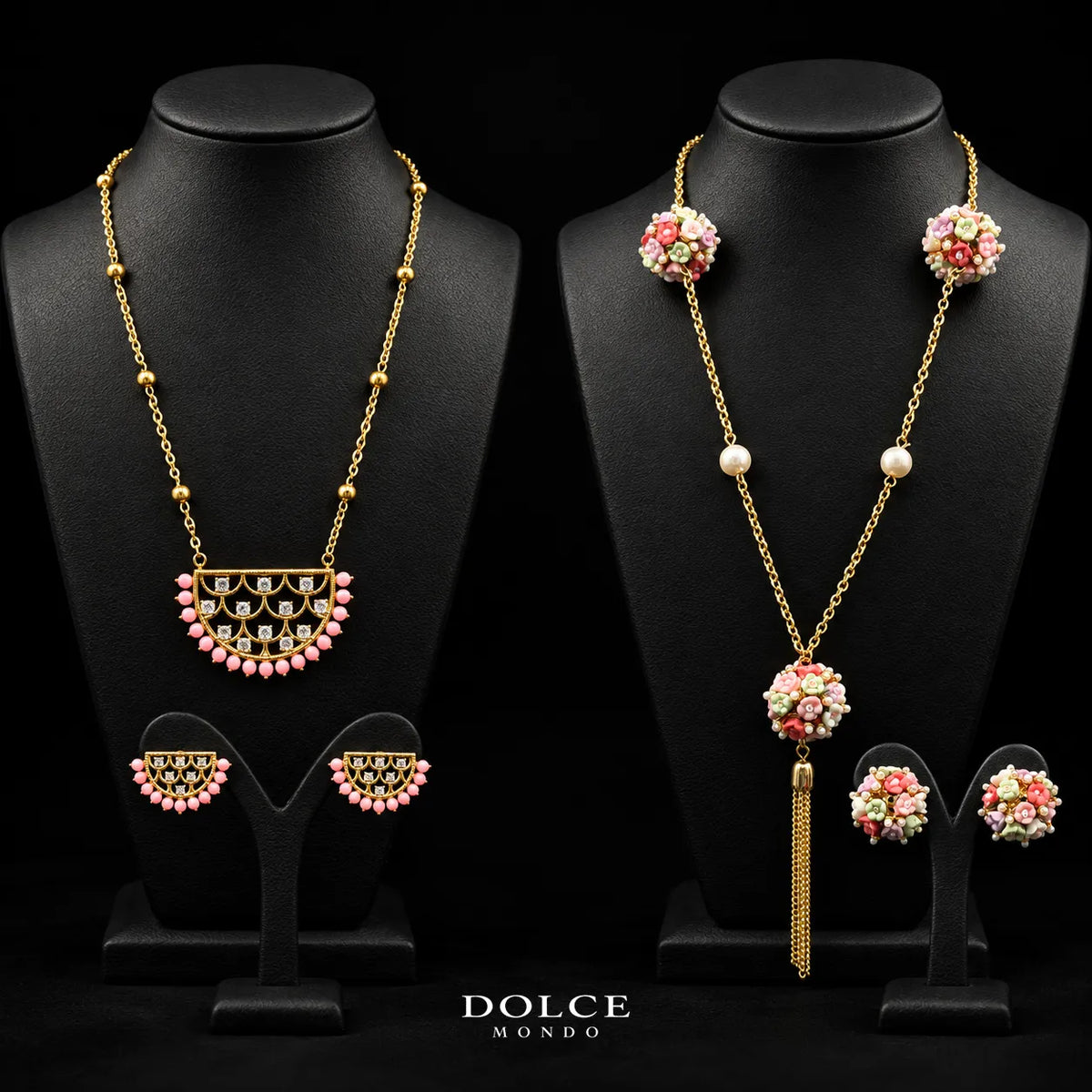 Lina Peach Blossom Luxury Necklace & Earring Combo Set in High Quality Class Zircon Stone Gold Plated