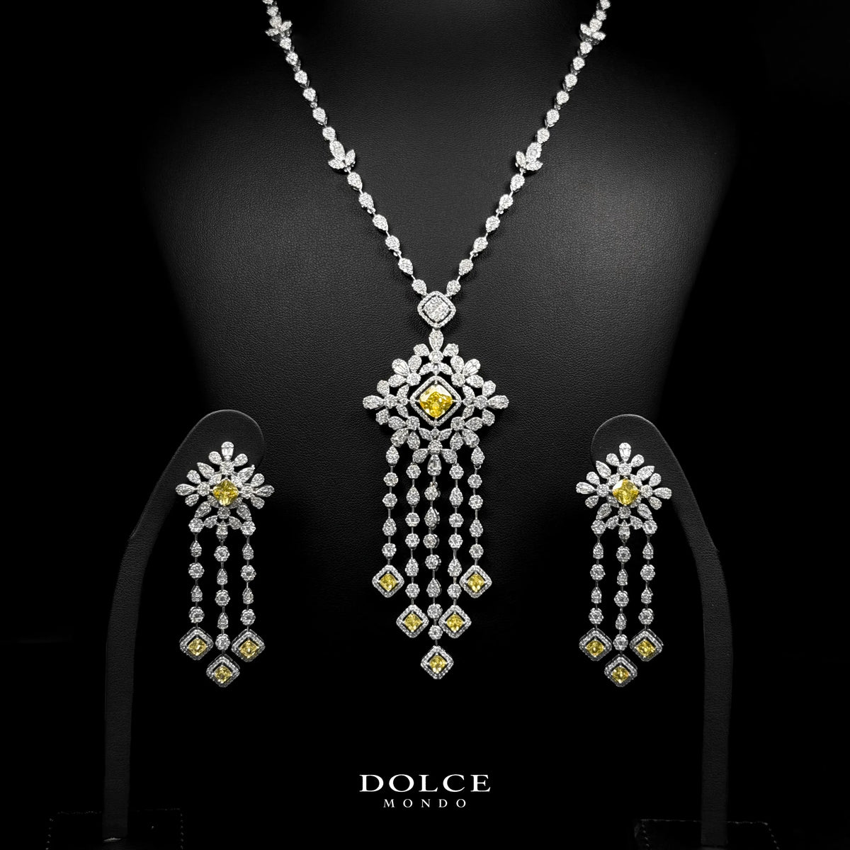 Isabel White Yellow Luxury Combo Set in High Quality Class Zircon Stone Rhodium Plated